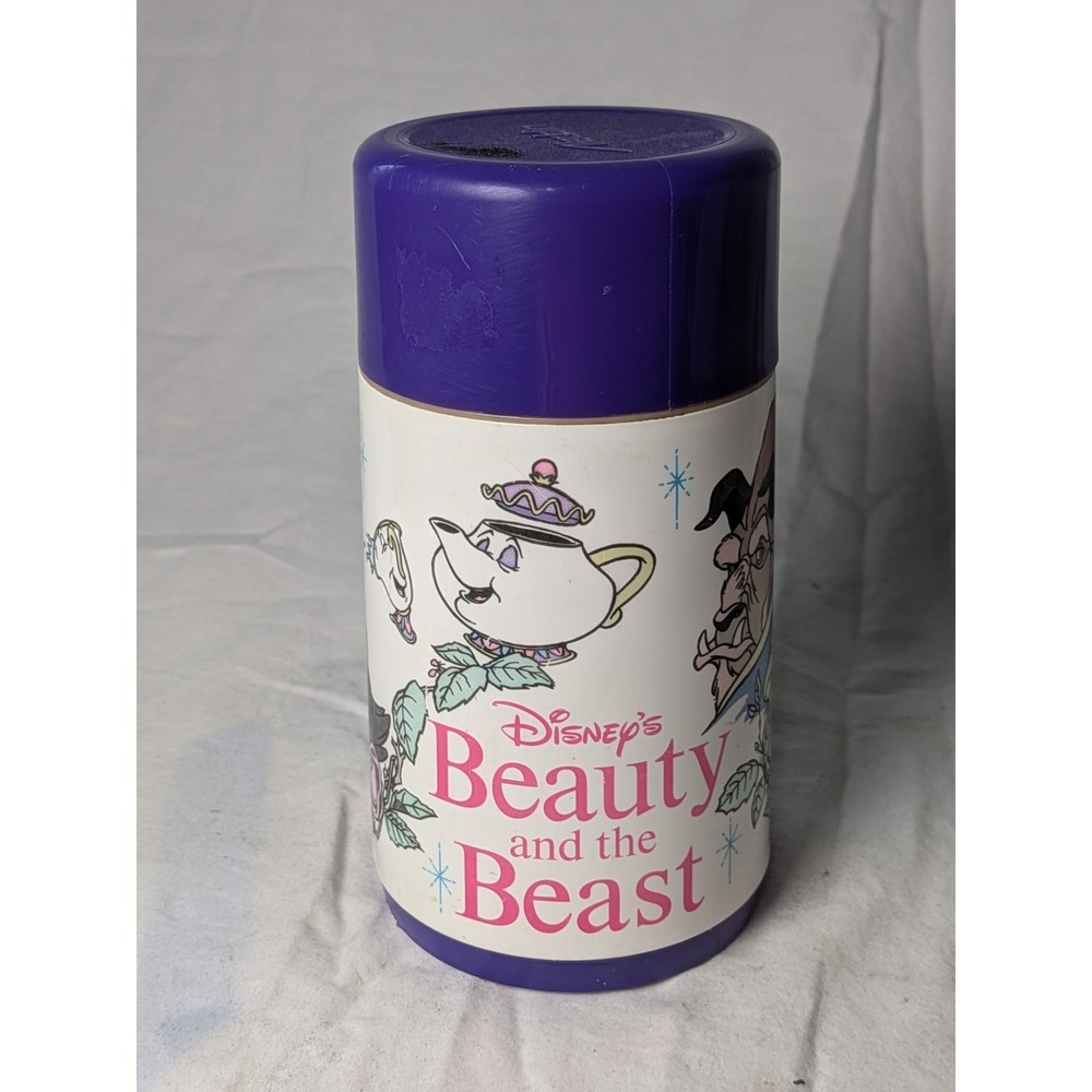 Vintage Disney Beauty and the Beast Thermos Aladdin Purple Cup‎ Lid Belle Beast